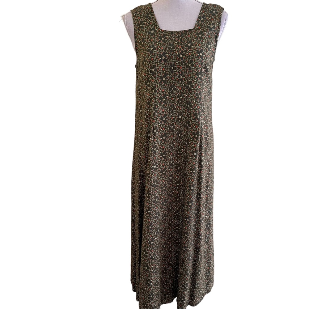 April Cornell Vintage Green with Yellow/Orange Ditsy Floral Maxi Dress S